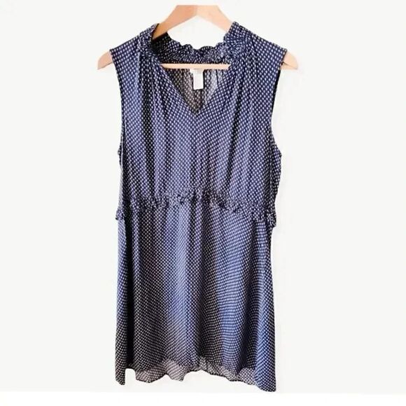 H&M Navy & White Print Sleeveless Ruffled Waist Hi-Lo Throw On Dress SZ 8 - Picture 1 of 7
